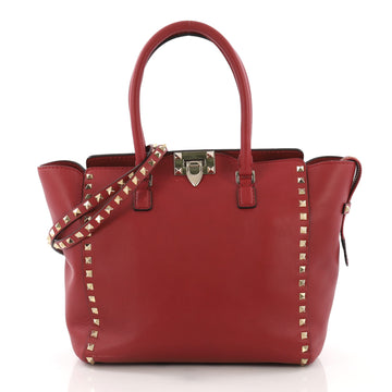 Valentino Rockstud Tote Rigid Leather Medium Red 374837