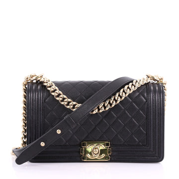Chanel Boy Flap Bag Quilted Caviar Old Medium Black 374901