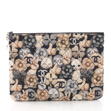 Chanel Emoticon O Case Clutch Quilted Printed Nylon Medium 374911