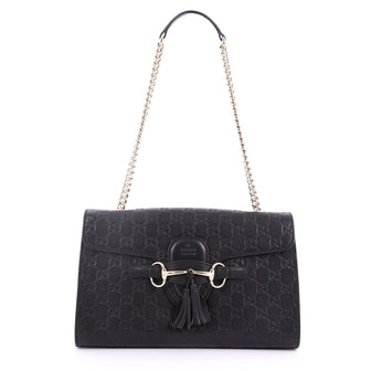 Gucci Emily Chain Flap Bag Guccissima Leather Medium Black 374971