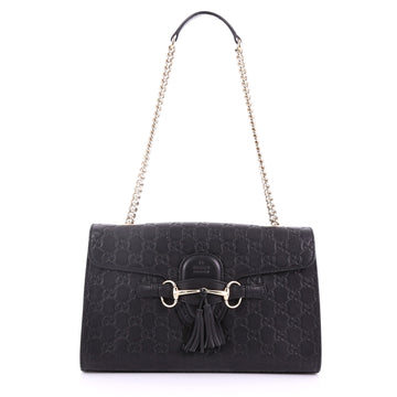 Gucci Emily Chain Flap Bag Guccissima Leather Medium Black 374971
