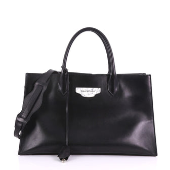 Balenciaga Padlock Nude Work S Plate Tote Leather Black 375042
