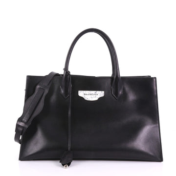 Balenciaga Padlock Nude Work S Plate Tote Leather Black 375042
