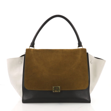 Celine Tricolor Trapeze Handbag Suede Large White 375051
