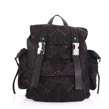  Valentino Double Buckle Backpack Love Blade Printed Nylon 375062
