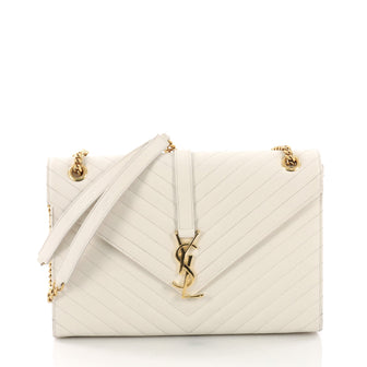 Saint Laurent Classic Monogram Envelope Satchel Matelasse White 375091