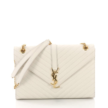 Saint Laurent Classic Monogram Envelope Satchel Matelasse White 375091