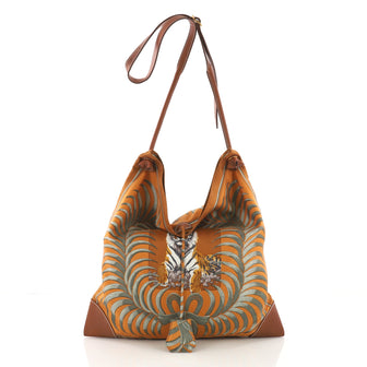 Hermes Silky City Handbag Printed Silk and Leather GM