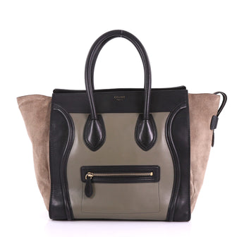 Celine Tricolor Luggage Handbag Leather Mini Green 375222