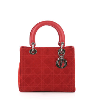 Christian Dior Lady Dior Handbag Stitched Cannage Suede Medium Red 3752819