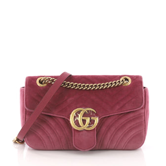 Gucci GG Marmont Flap Bag Matelasse Velvet Small Pink 375372