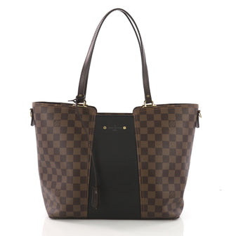 Louis Vuitton Jersey Handbag Damier Canvas with Leather Brown 375377