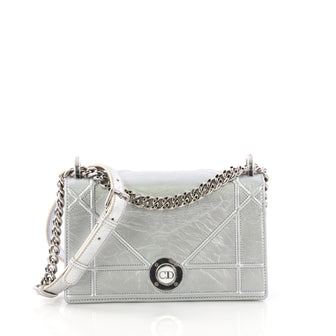 Christian Dior Diorama Clasp Flap Bag Crinkled Lambskin Silver 375382