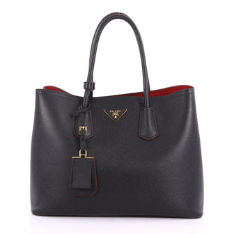 Prada Cuir Double Tote Saffiano Leather Medium Black 375424