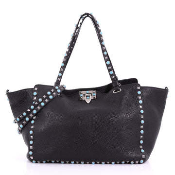Valentino Rolling Rockstud Tote Leather with Cabochons Medium