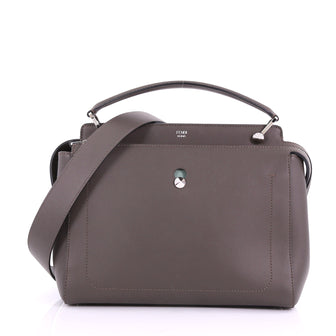 Fendi DotCom Convertible Satchel Leather Medium Gray 375591