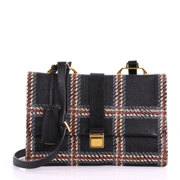 Miu Miu Madras Shoulder Bag Printed Leather Medium Black 375721