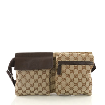 Gucci Vintage Double Belt Bag GG Canvas - Designer Handbag Brown 3757311