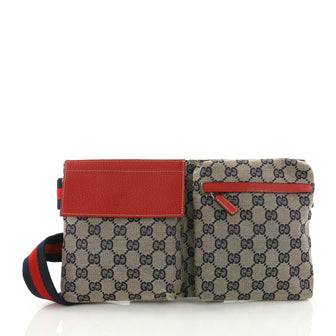 Gucci Vintage Double Belt Bag GG Canvas - Designer Handbag Blue 3757312