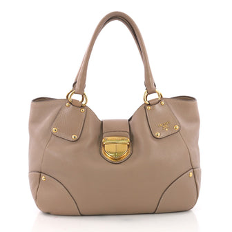Prada Pushlock Tote Vitello Daino Medium - Designer Handbag Brown 3757318