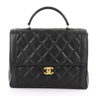 Chanel Vintage Classic Top Handle Flap Bag Quilted Caviar 376059