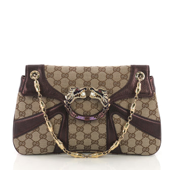 Gucci Jeweled Dragon Bag GG Canvas with Leather Neutral 376063