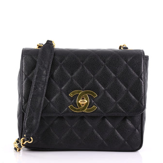 Chanel Vintage Square CC Flap Bag Quilted Caviar Medium 376103