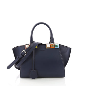 Fendi 3Jours Handbag Studded Leather Mini Blue 376106