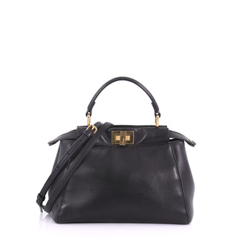 Fendi Peekaboo Handbag Leather Mini Black 376151