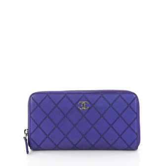 Chanel Model: Double Stitch Zip Around Wallet Quilted Lambskin Long Blue 37621/2