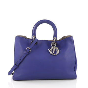 Christian Dior Diorissimo Tote Pebbled Leather Large Blue 376219