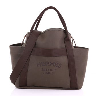 Hermes Sac De Pansage Groom Handbag Canvas Green 376342