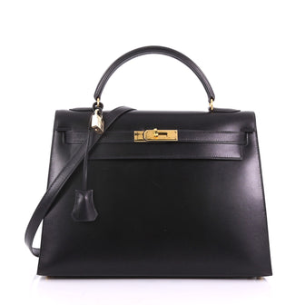 Hermes Kelly Handbag Black Box Calf with Gold Hardware 32 