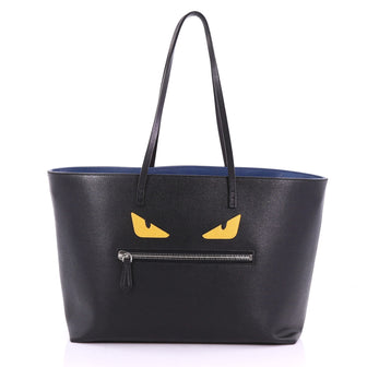 Fendi Monster Roll Tote Leather Medium - Designer Handbag Black 376591
