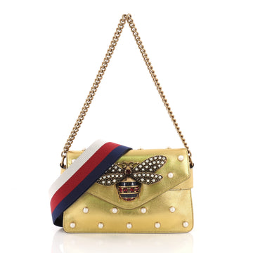 Gucci Broadway Pearly Bee Shoulder Bag Embellished 376625