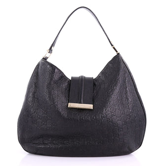 Gucci New Ladies Web Hobo Guccissima Leather Medium Black 376752