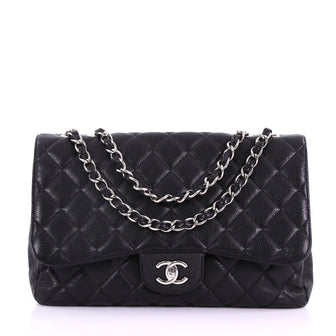 Chanel Classic Single Flap Bag Quilted Caviar Jumbo Black 376771