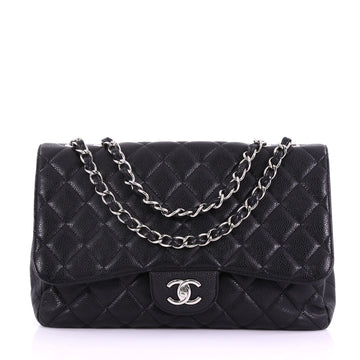 Chanel Classic Single Flap Bag Quilted Caviar Jumbo Black 376771