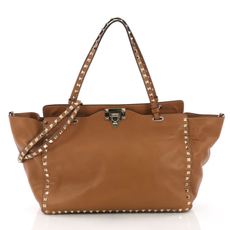 Valentino Rockstud Tote Soft Leather Medium Brown 376785