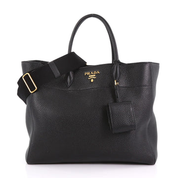 Prada Convertible Open Tote Vitello Daino Medium Black 376851