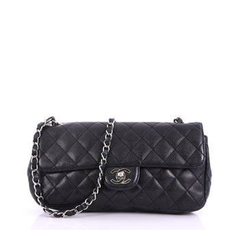 Chanel CC Chain Flap Bag Quilted Caviar East West Black 376881
