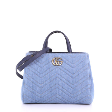 Gucci Pearly GG Marmont Tote Matelasse Denim Small Blue 3769027