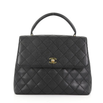 Chanel Vintage Classic Top Handle Flap Bag Quilted Caviar Jumbo 376904