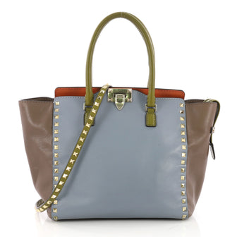Valentino Rockstud Tote Rigid Leather Medium Orange 376962
