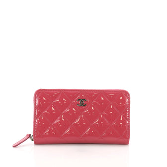 Chanel Zip Around Wallet Quilted Patent Small Pink 377034