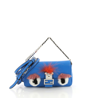 Fendi Monster Baguette Leather and Fur Micro Blue 37708125