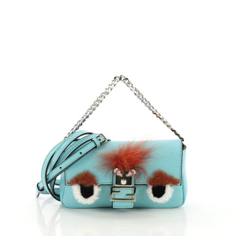 Fendi Monster Baguette Leather and Fur Micro Blue 37708128