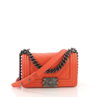 Chanel Boy Flap Bag Chevron Calfskin Small Orange 37708129