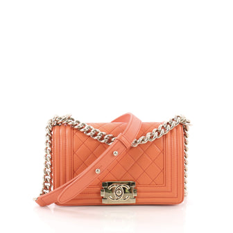 Chanel Boy Flap Bag Quilted Lambskin Small Orange 3770837