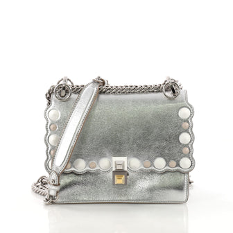 Fendi Kan I Handbag Studded Leather Small Silver 3770846